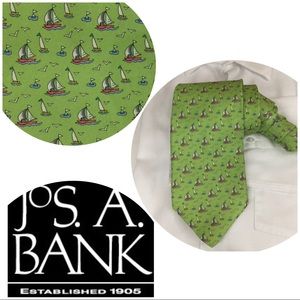 Jos.A. Bank Silk Sailboat Tie Apple Green
